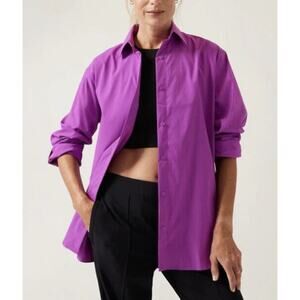 Athleta Oversized Poplin Top Button Up Shirt Relaxed Athleisure Purple 3X NWT